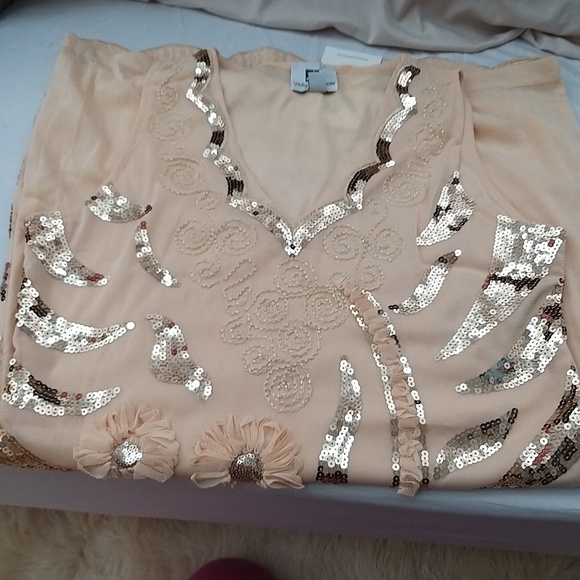 NEW Vicky & Lucas Charlotte Floral Sequin Dress in Beige- one size - Picture 11 of 16